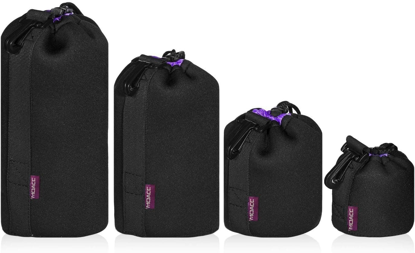 Camera Lens Pouch,Neoprene Camera Lens Case,Thick Protective Waterproof Lens Bags with Drawstring for Canon,Nikon,Pentax,Sony,Olympus,etc.(4 Pack,Small,Medium,Large,X Large)