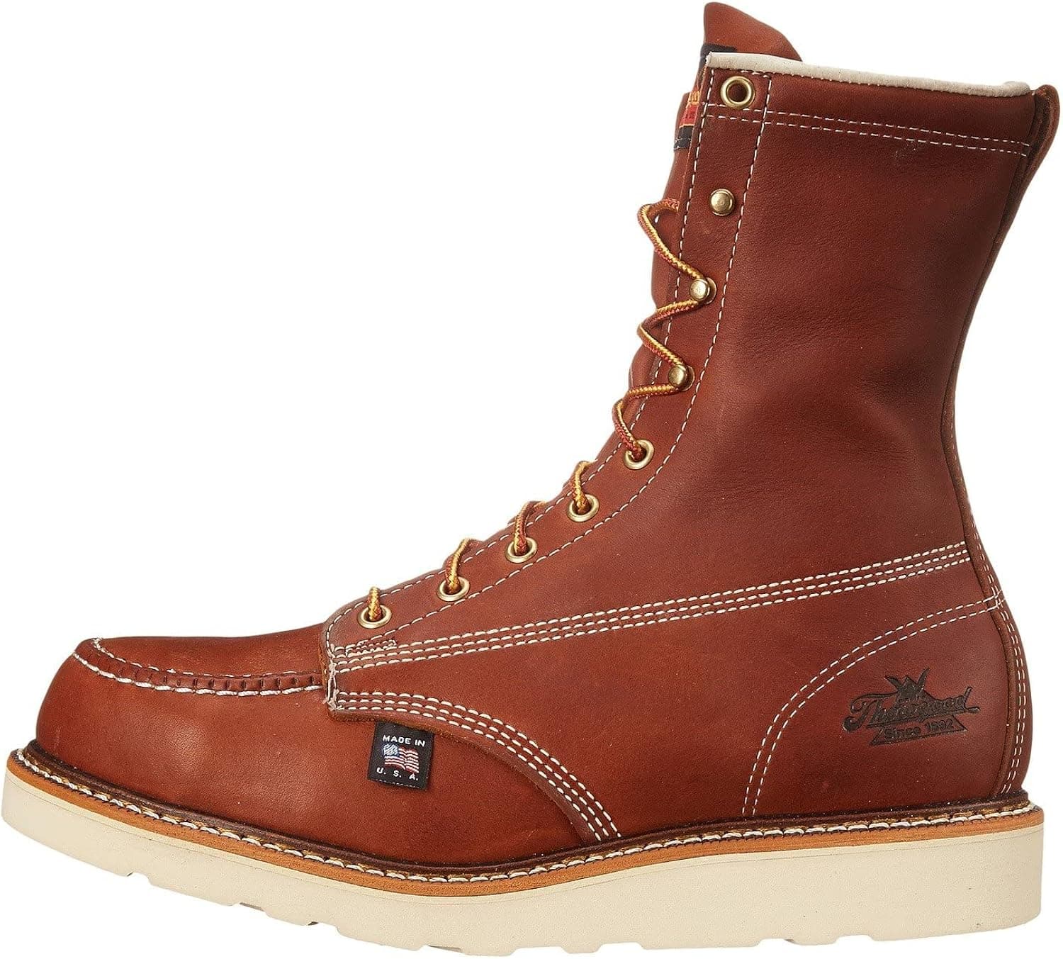 Thorogood American Heritage 8” Steel Toe Work Boots for Men - Full-Grain Leather with Moc Toe, Slip-Resistant Wedge Outsole, and Comfort Insole; EH Rated