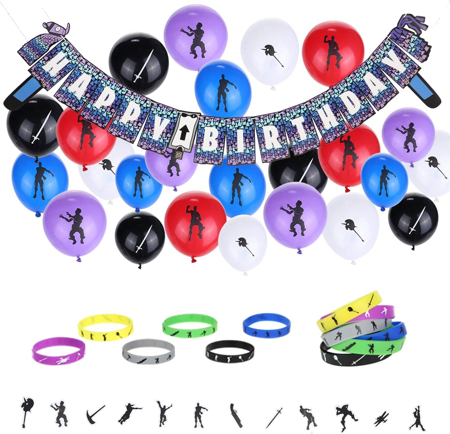 Sokoni Gaming Party Supplies Balloons Llama Banners Gamer Bracelets Balloons and Stickers for Boys - 73pcs Assorted Colorful Latex Party Favors Balloons and Birthday Banner Decorations