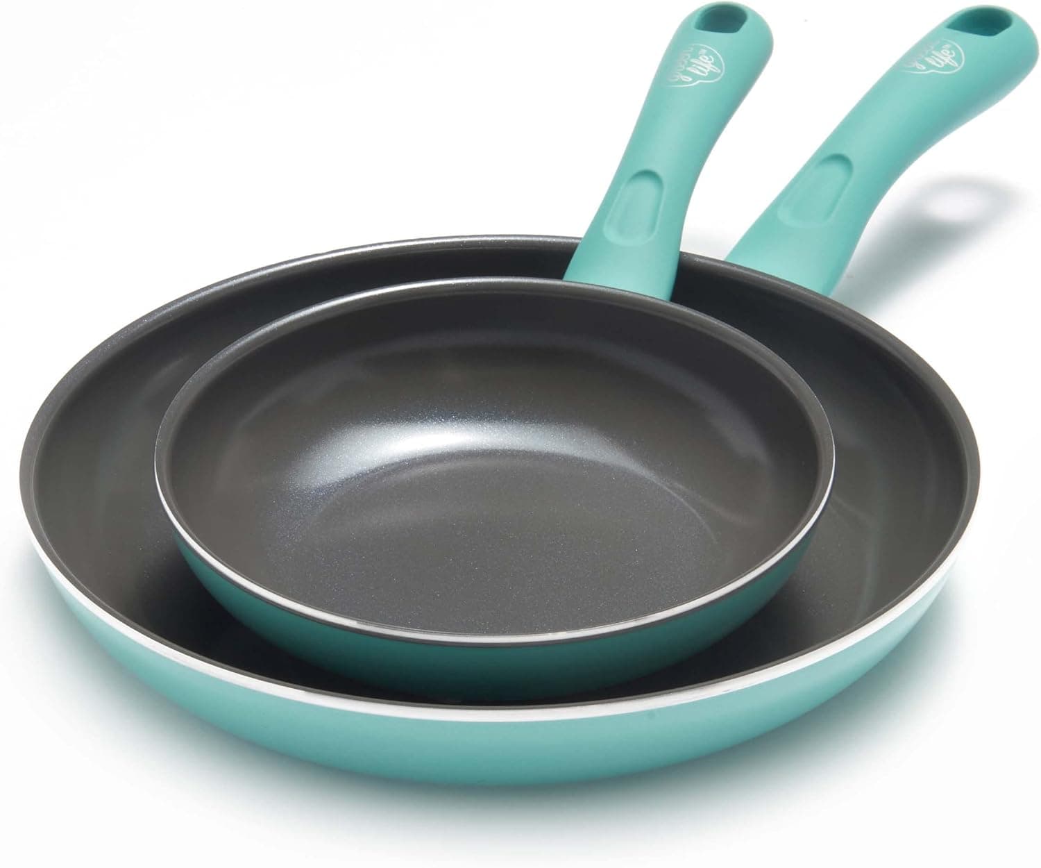 GreenLife Soft Grip Diamond Healthy Ceramic Nonstick, 7" and 10" Frying Pan Skillet Set, PFAS-Free, Dishwasher Safe, Turquoise