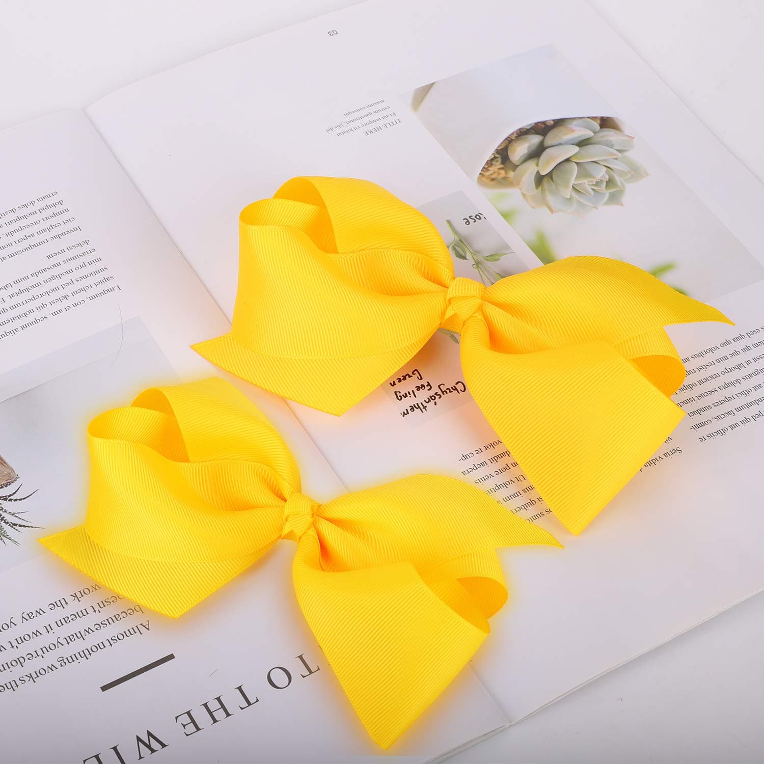 6" Big Bows for Girls Hand-made Grosgrain Ribbon Hair Bow Hair Clips Accessories for Baby Toddlers Teens 10pcs(Yellow)