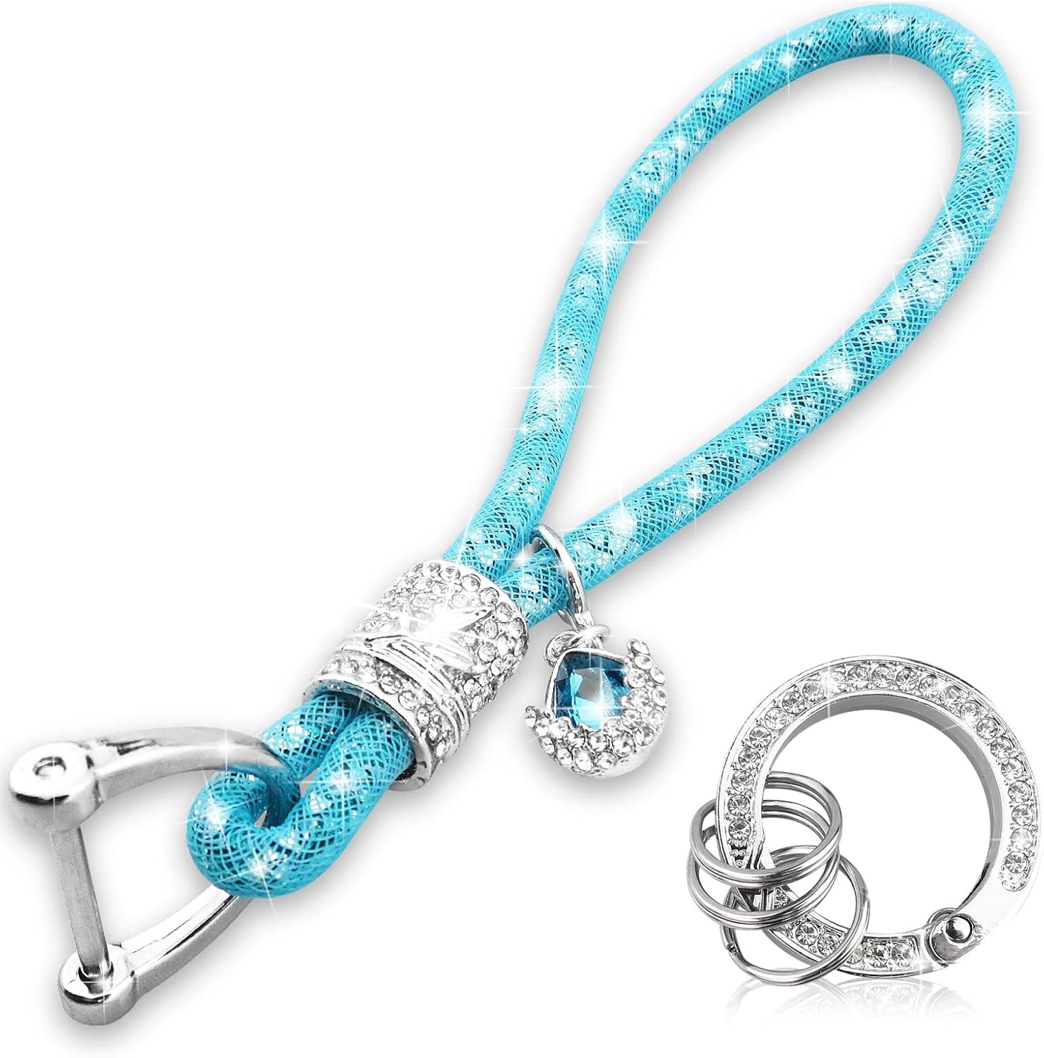 Cute Car keychain for Women, Crystal Keychain Accessories，Bling Wrist Lanyard for Keys, Car key