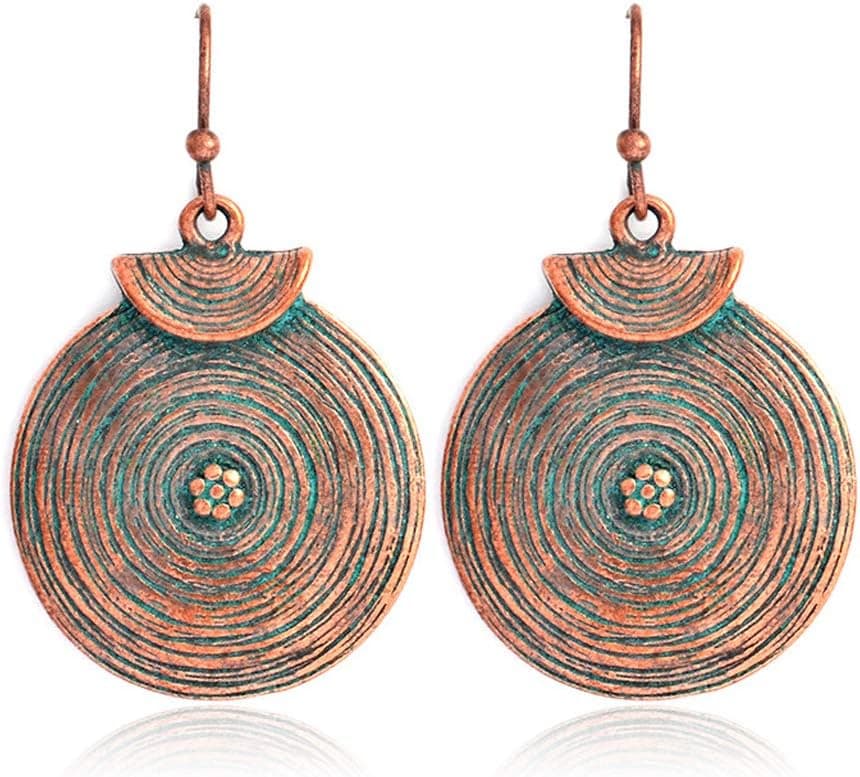 KOFUN Earrings, Retro Spiral Texture Disc Water Ripple Earrings Bronze Ethnic Fashion Jewelry