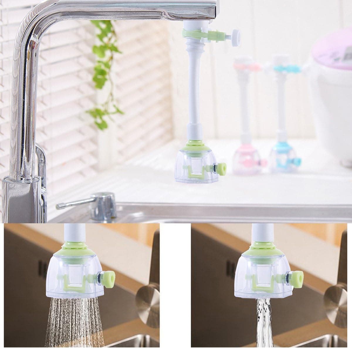Kitchen Faucet Sprayer Aerator Hose Flexible Sink Attachment Swivel Diffuser Nozzle Filter Shower Head For Bathroom Accessories Water Saving Rotate Tap Bubbler With Dual Spray (Long, Green)