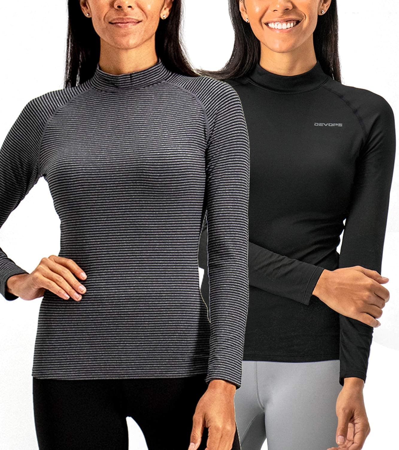DEVOPS Women's 2 Pack Thermal Turtle Long Sleeve Shirts Compression Baselayer Tops