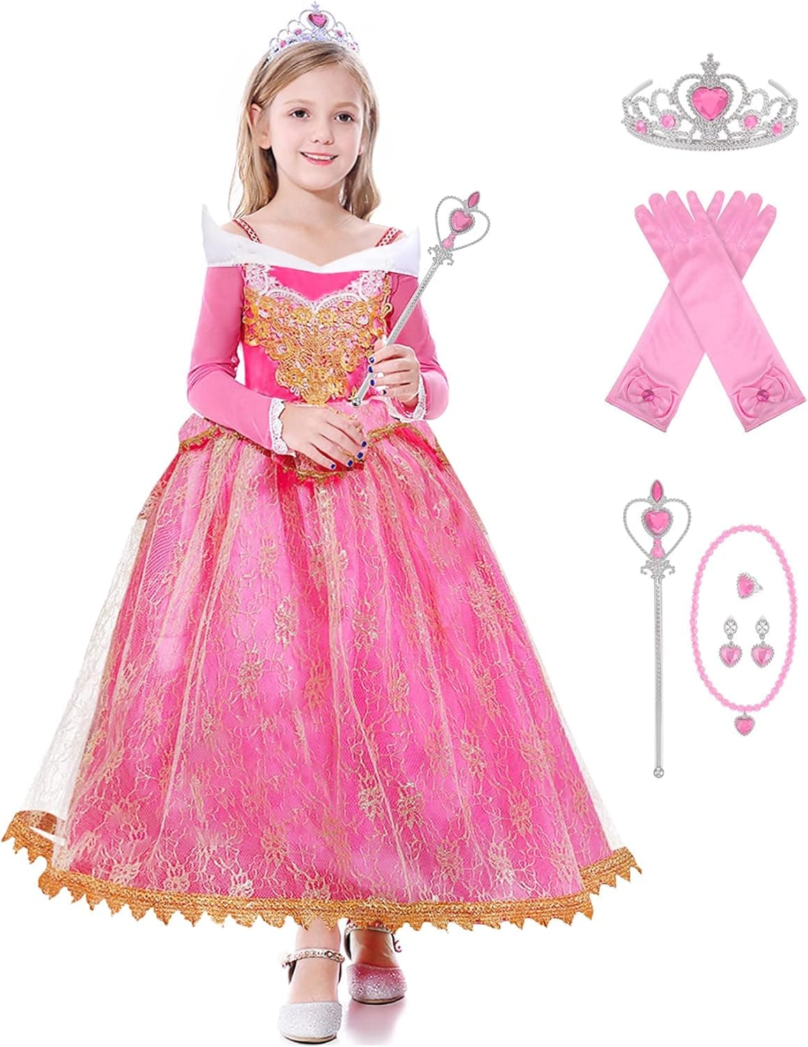 Esvaiy Princess Costume for Little Girls Pink Princess Dress up Cothes with Exquisite Accessories
