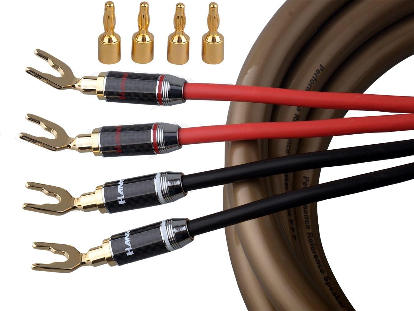 HannLinte HiFi Speaker Wire- Speaker Cable with Banana & Spade Plugs Combo (8+8) -12AWG (OFC), 10.0FT x 2 Cables