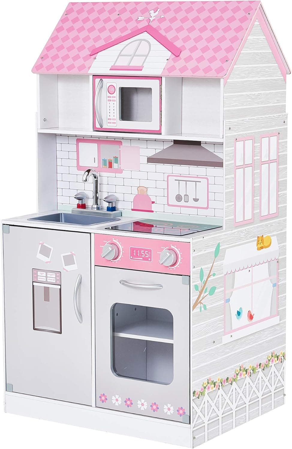 Teamson Kids - Wonderland Ariel 2 in 1 Doll House & Play Kitchen - Pink / Grey