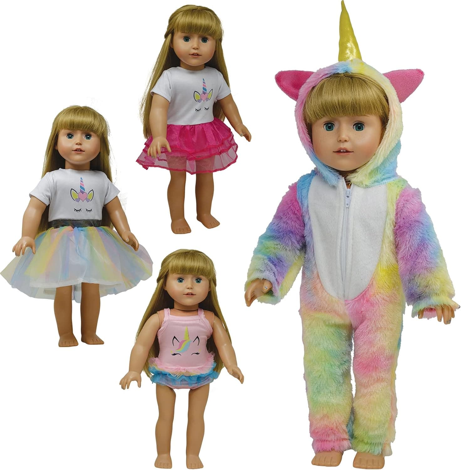 Doll Unicorn Clothes Dresses and Pajamas Onesie Outfit Set - fits 18 Inch and fits 18 Inch Dolls - Clothing and Accessories for 18 inch Dolls