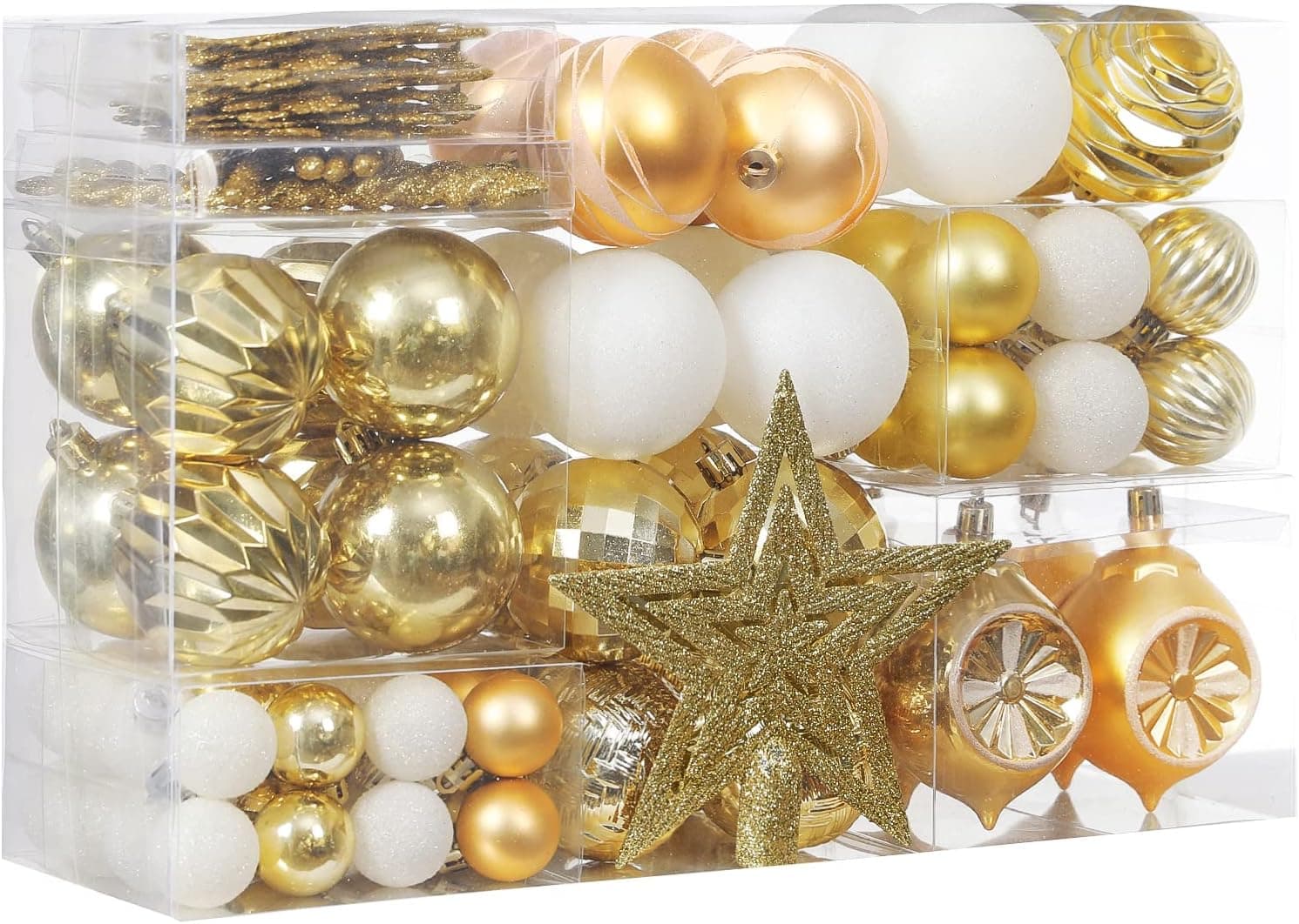 XmasExp 103-Pack Christmas Ball Ornaments Assorted Shatterproof Christmas Ball Set with Reusable Hand-held Gift Package for Xmas Tree Decoration (Gold)