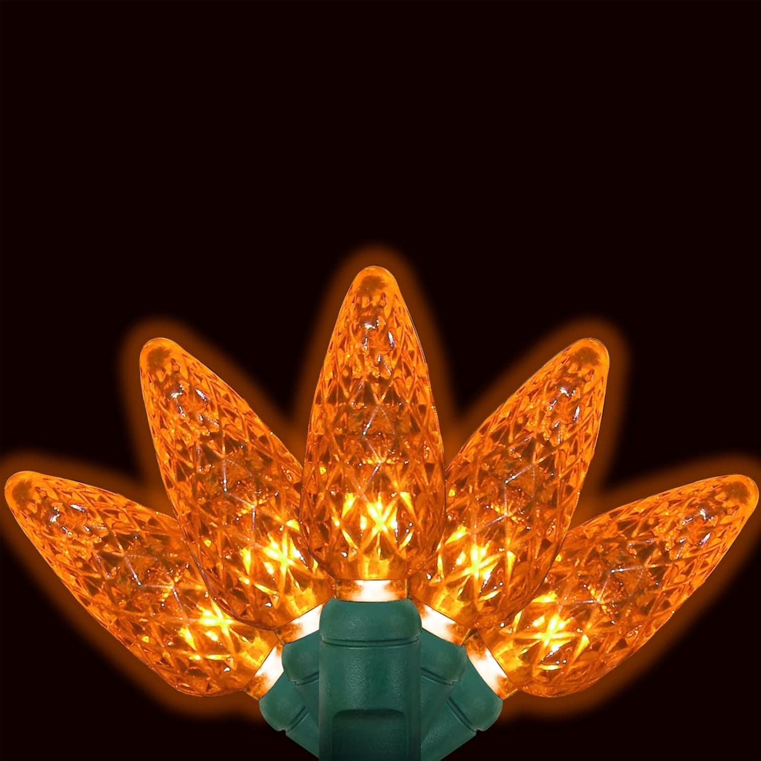 AIDDOMM LED Christmas Lights 70 Counts C6, for Outdoor and Indoor, Orange/Amber Light, Green Wire, 6in Spacing, 35.5ft, UL Listed