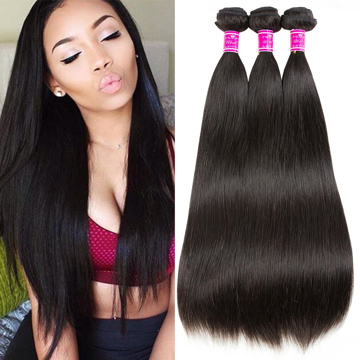 8A Brazilian Straight Hair 3 Bundles 100% Unprocessed Virgin Mink Human hair Extensions Natural Black Color (8.10.12,Inch)