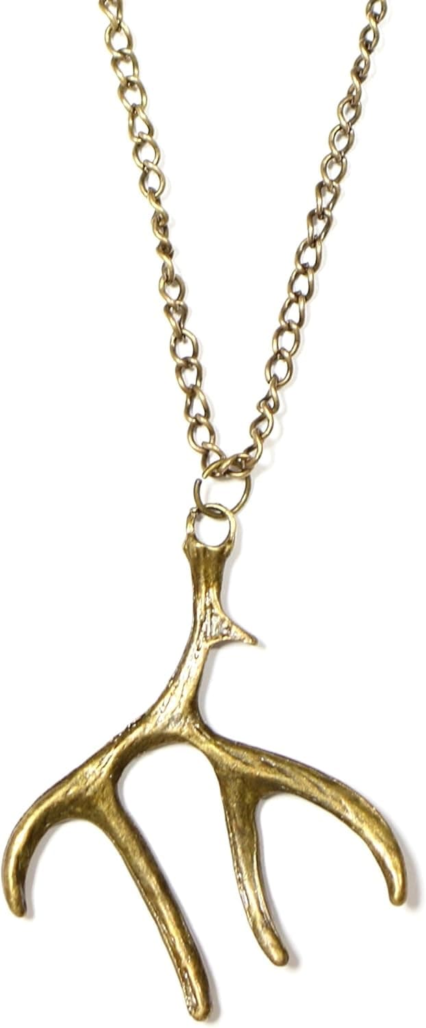 Magic Metal Antler Necklace Stag Deer Horn Pendant Taxidermy Spike Vintage Gold Tone NN35 Animal Wildlife