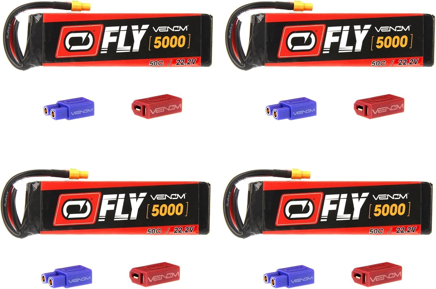 Venom Fly 50C 6S 5000mAh 22.2V LiPo Battery with UNI 2.0 Plug (XT60/Deans/EC3) x4 Packs Compare to E-flite EFLB40006S30