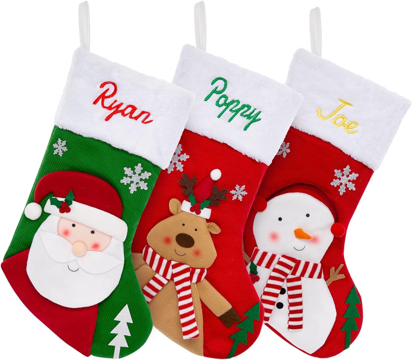 Personalized Christmas Stockings Custom Name Christmas Stockings Large Classic Fireplace Hanging Stockings for Kids,Family Stocking Holiday Party Xmas Decoration, Reindeer, Santa,Snowman(2 Pack)