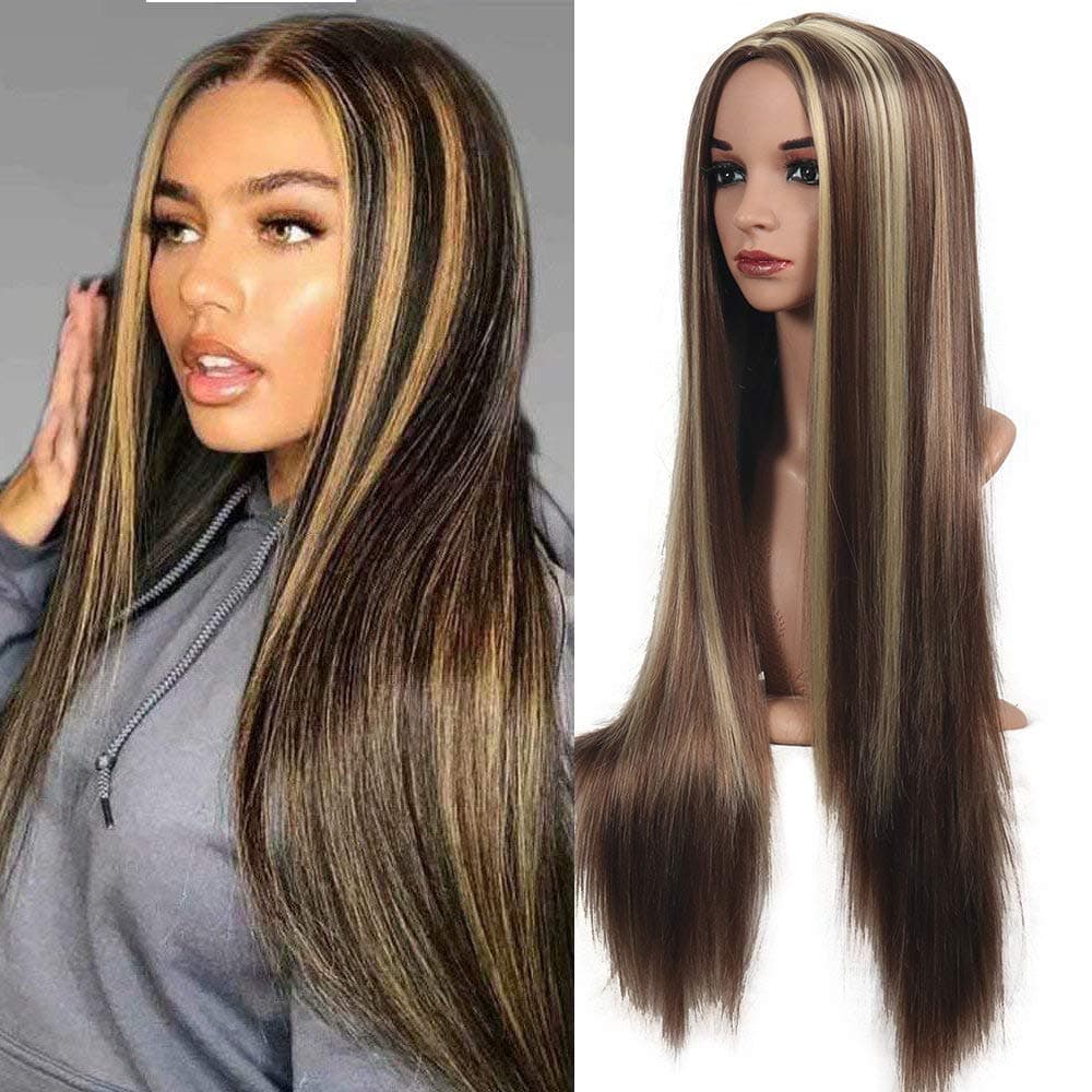 Cindiriver 26 Inch Piano Color Wigs Straight Highlights P4/27 Honey Blonde Wig (Straight-26", P4/27)