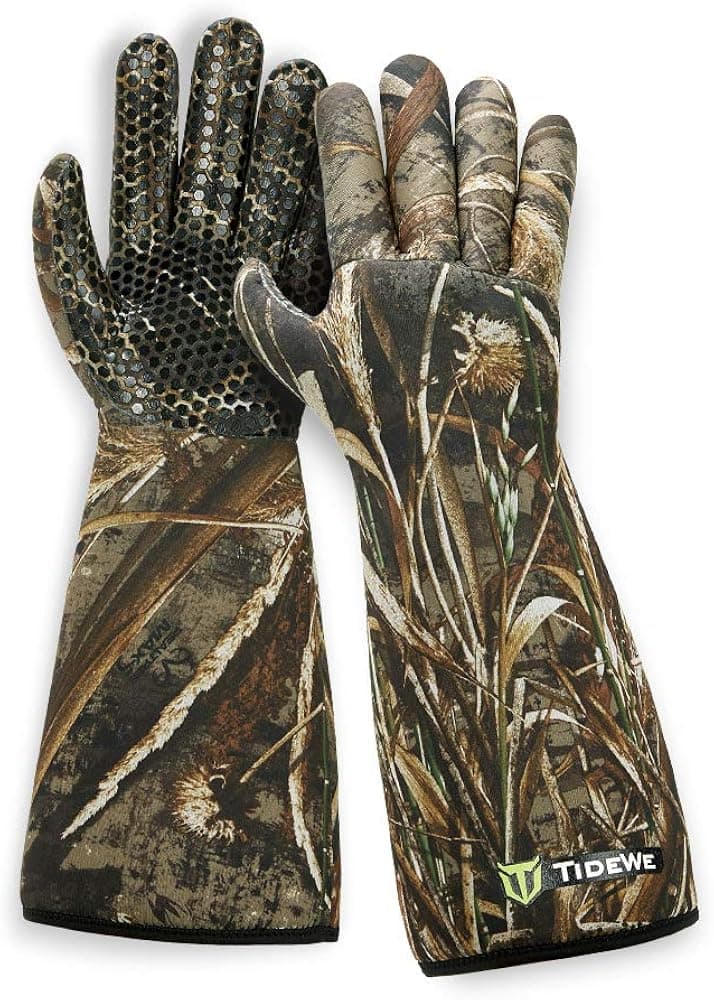 TIDEWE Decoy Gloves with Silicone Textured Surface, Waterproof Insulated 5mm Neoprene Men Hunting Gloves, Elbow Length Waterfowl Realtree MAX5 Camo Duck Decoy Gloves