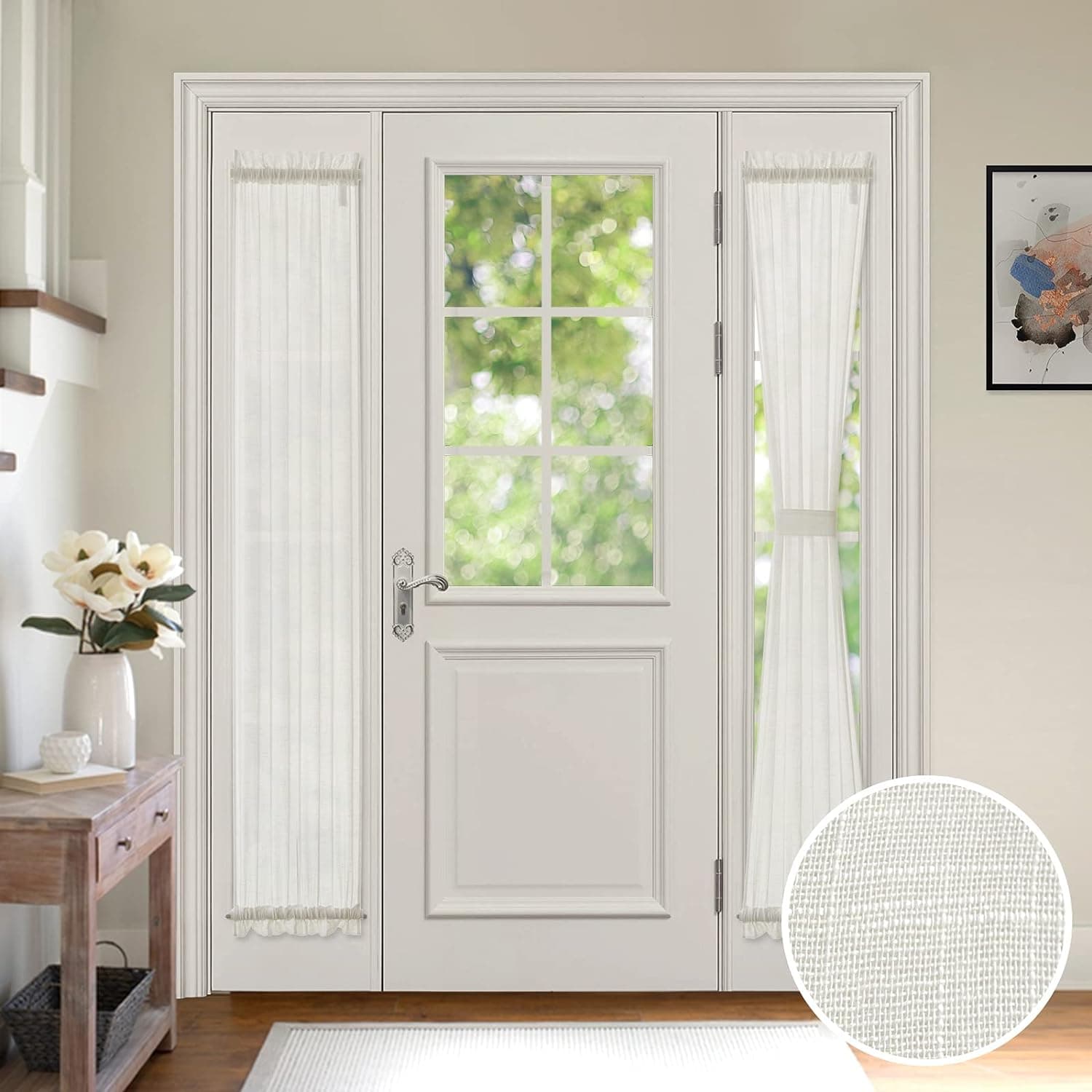 MIULEE French Door Curtain Set of 2 with Bonus Tiebacks Casual Window Covering Sheer Drapes Ivory for Balcony 25 Inches Wide by 72 Inches Long