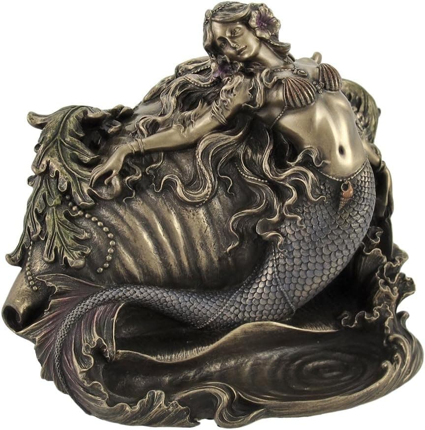 Veronese Design Gorgeous Bronzed Mermaid and Conch Trinket Box