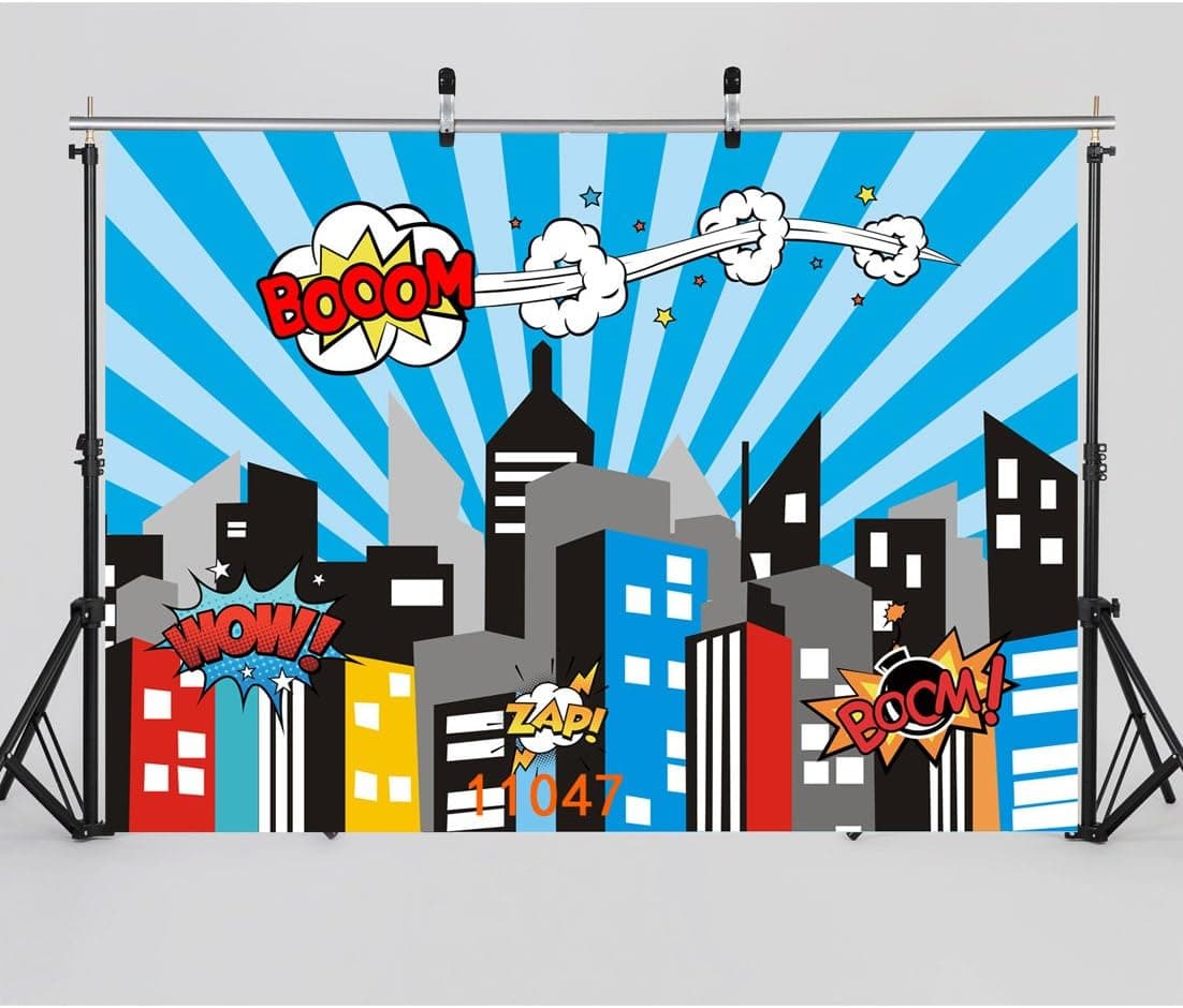 WOLADA 7x5ft Superhero Backdrop Baby Shower Backdrop City backdrops for Photography Party backdrops Studio backdrops for Photography 11047