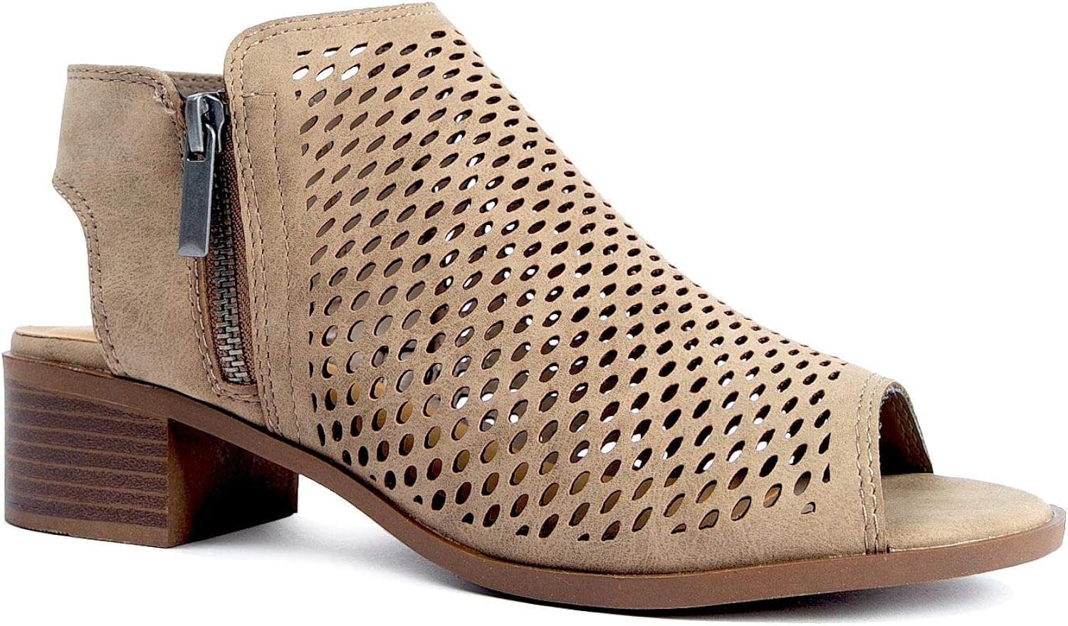 J. Adams Tracy Booties for Women - Peep Toe Low Block Heel Bootie