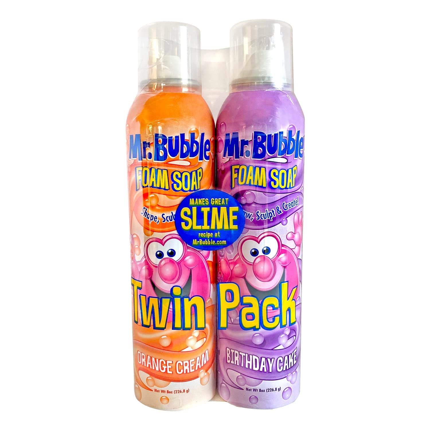 Mr. Bubble Twin Pack Foam Soap - Create Kids Bath Slime, Sculpt Mountains of Soft, Fluffy, Moldable Soap - Gentle, Scented Gooey Foam Perfect for Sensitive Skin (Pack of 2, 8 fl oz Each)