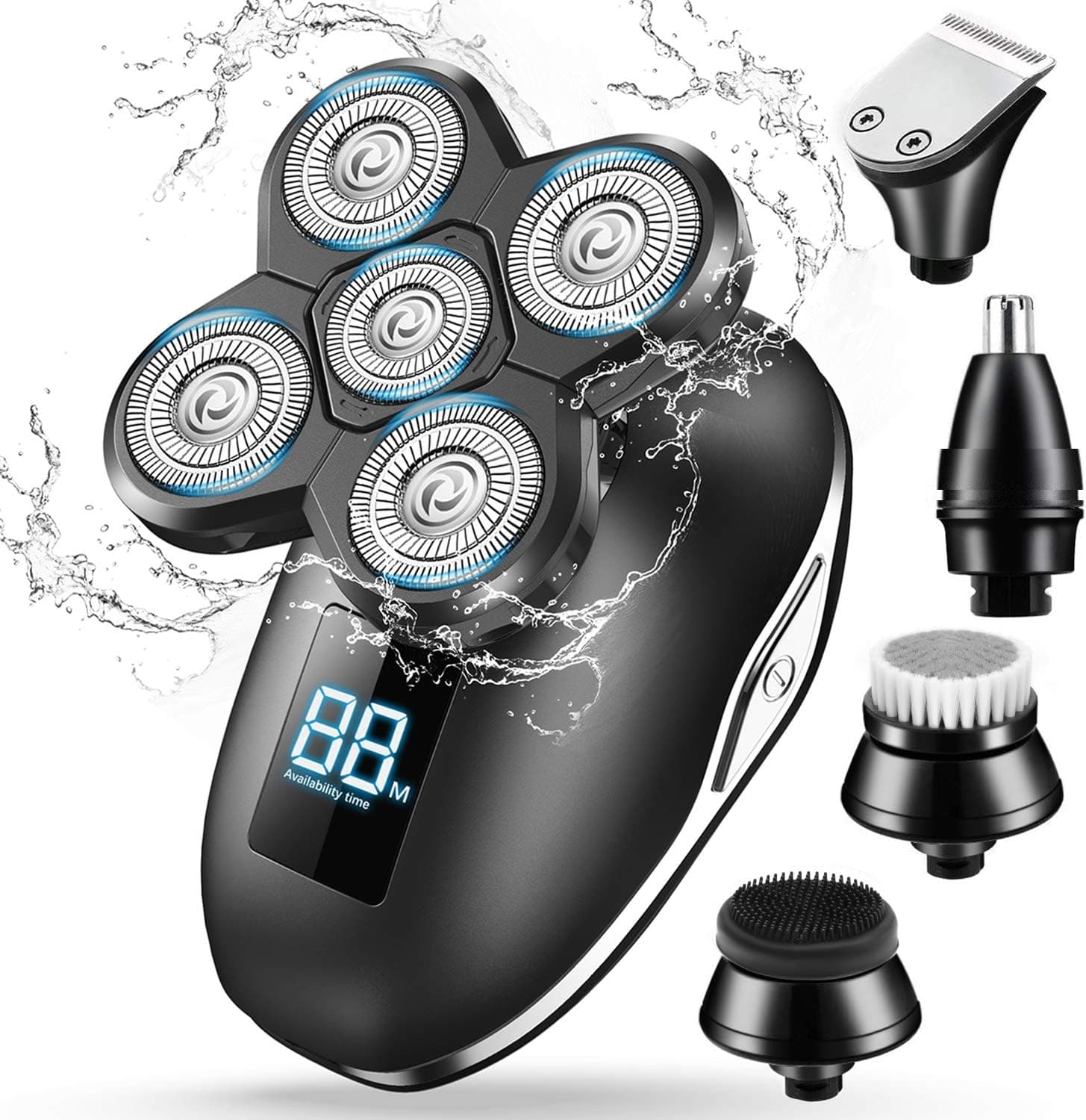 PURKOO Electric Shavers for Men Cordless Rechargeable, 5 in 1 Head Shavers for Bald Men Wet&Dry Bald Head Shaver Mens Electric Razor Hair Clippers Nose Beard Trimmer Facial Cleansing Brush Waterproof