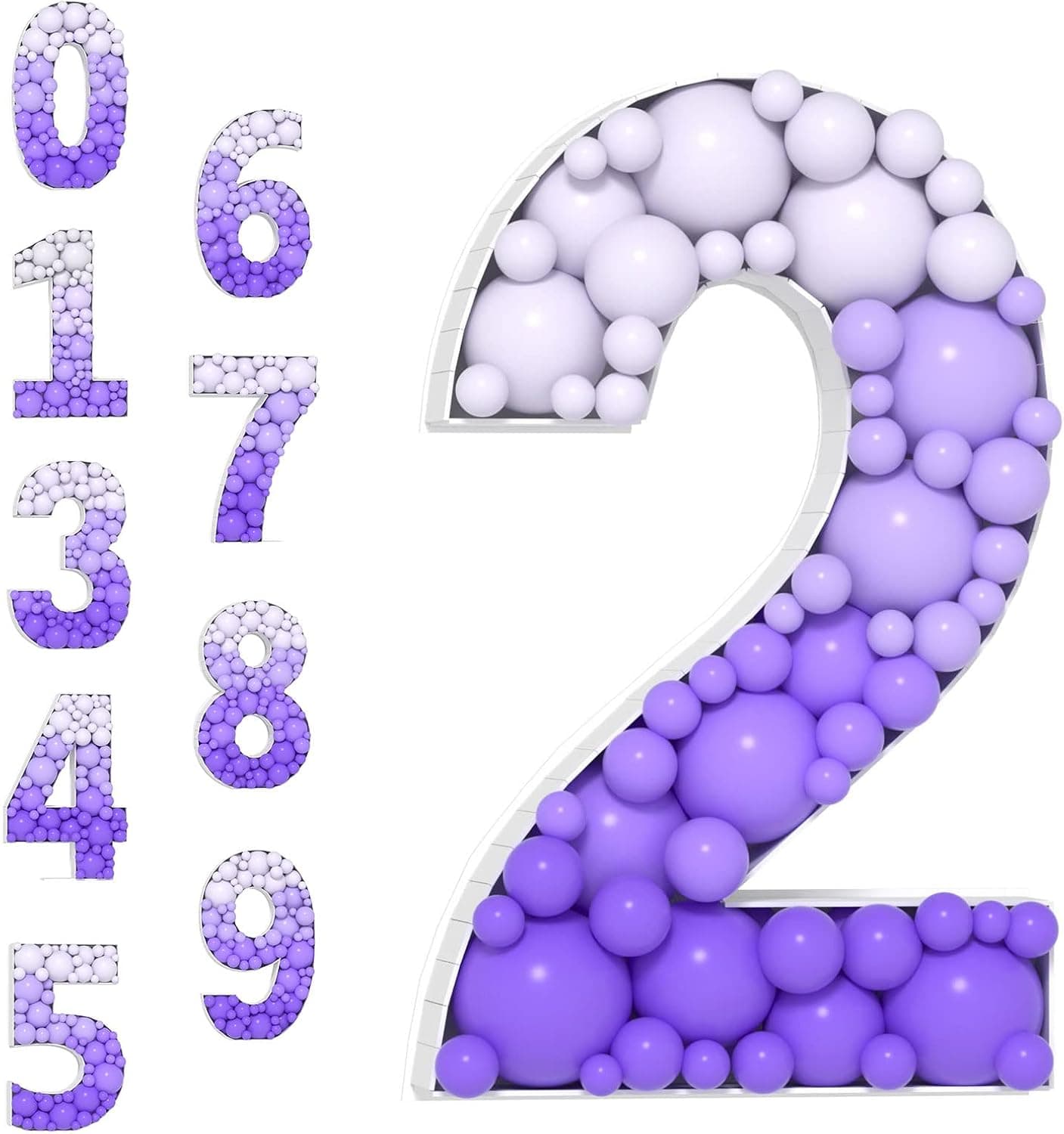 LYVEEF Marquee Numbers Mosaic Balloon Frame: 3ft Large Number 2 Mosaic Balloons Frame Foam Cardboard Balloons Numbers for Birthday Party Decoration