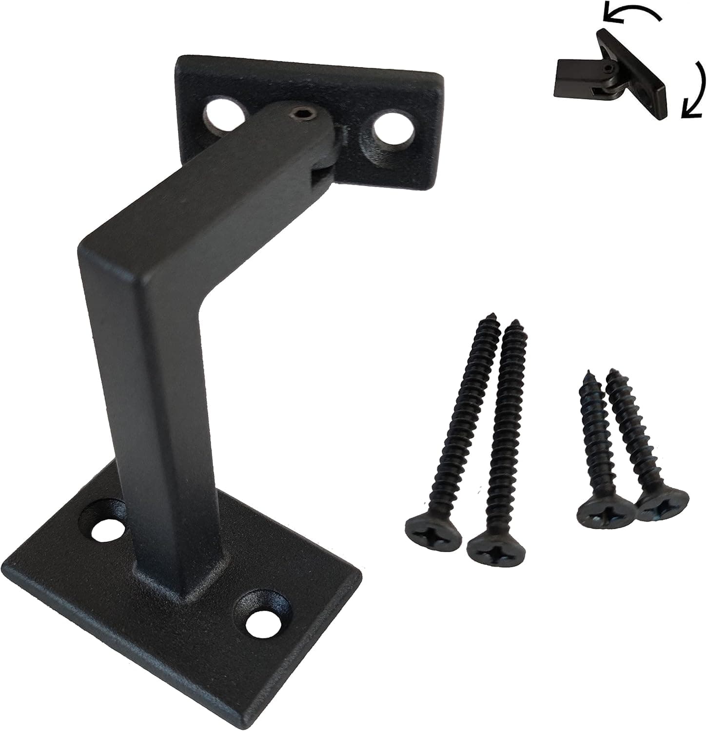 Langdoly 3-3/8" High Swivel Handrail Brackets for Staircase Stair Railing Heavy Duty Black Brackets with Screws (Pack of 1) (Textured Black)