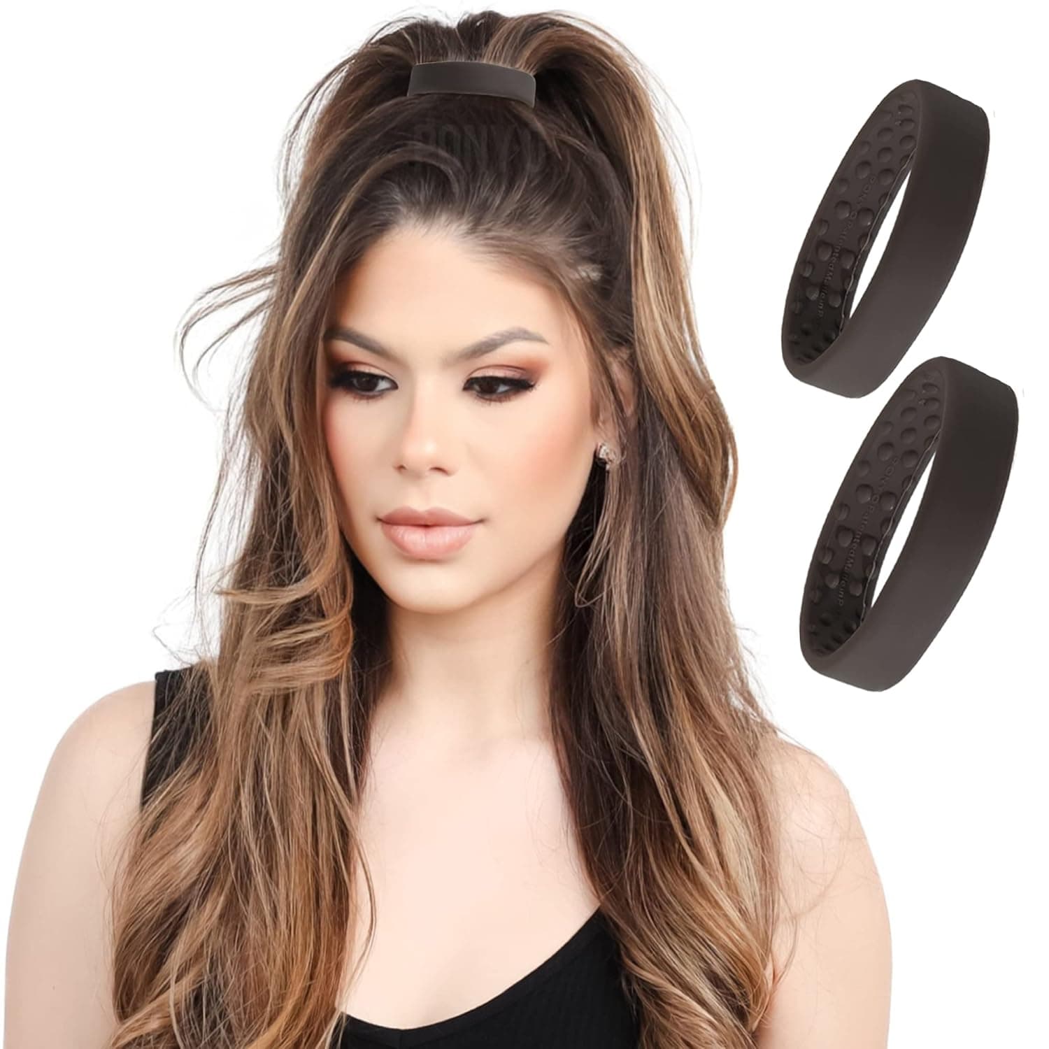 PONY-O Revolutionary Hair Tie Alternative Ponytail Holders - 2 Pack Dark Brown Original Patented Hair Styling Accessories - Small PONY-O for Very Fine Hair or Sections of Hair