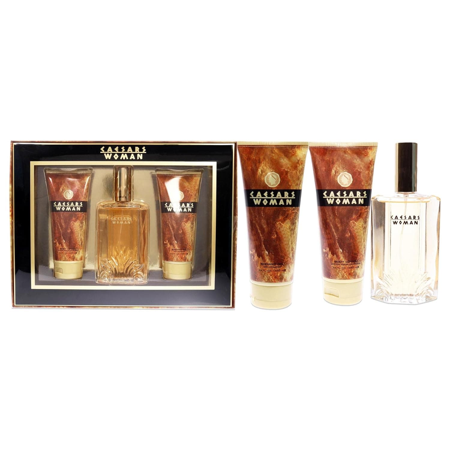 Caesars Caesars Women 3.4oz EDP Spray, 3.4oz Body Lotion, 3.4oz Bath and Shower Gel 3 Pc Gift Set