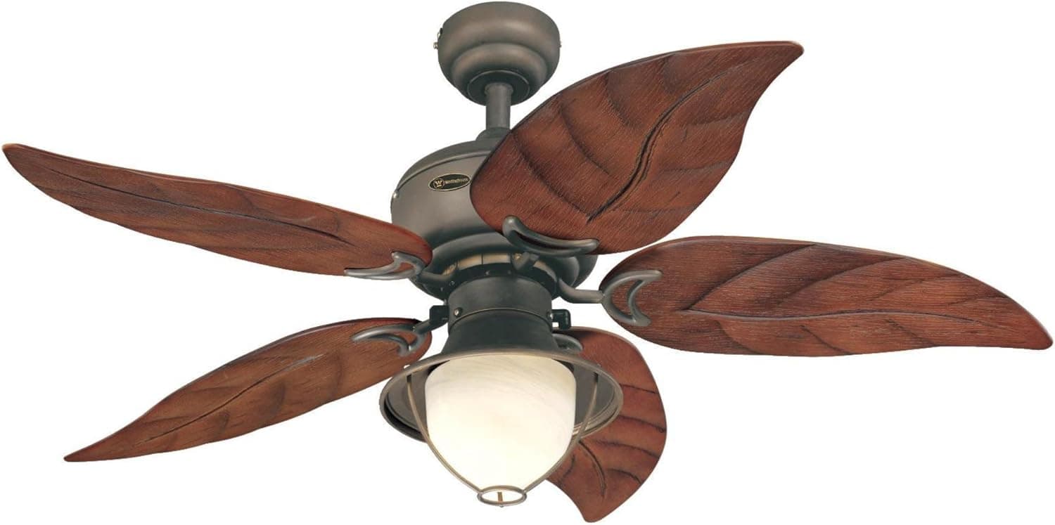 Westinghouse Lighting 7861920 Oasis Single-Light 48-Inch Five-Blade Indoor/Outdoor Ceiling Fan, Oil Rubbed Bronze with Yellow Alabaster Glass