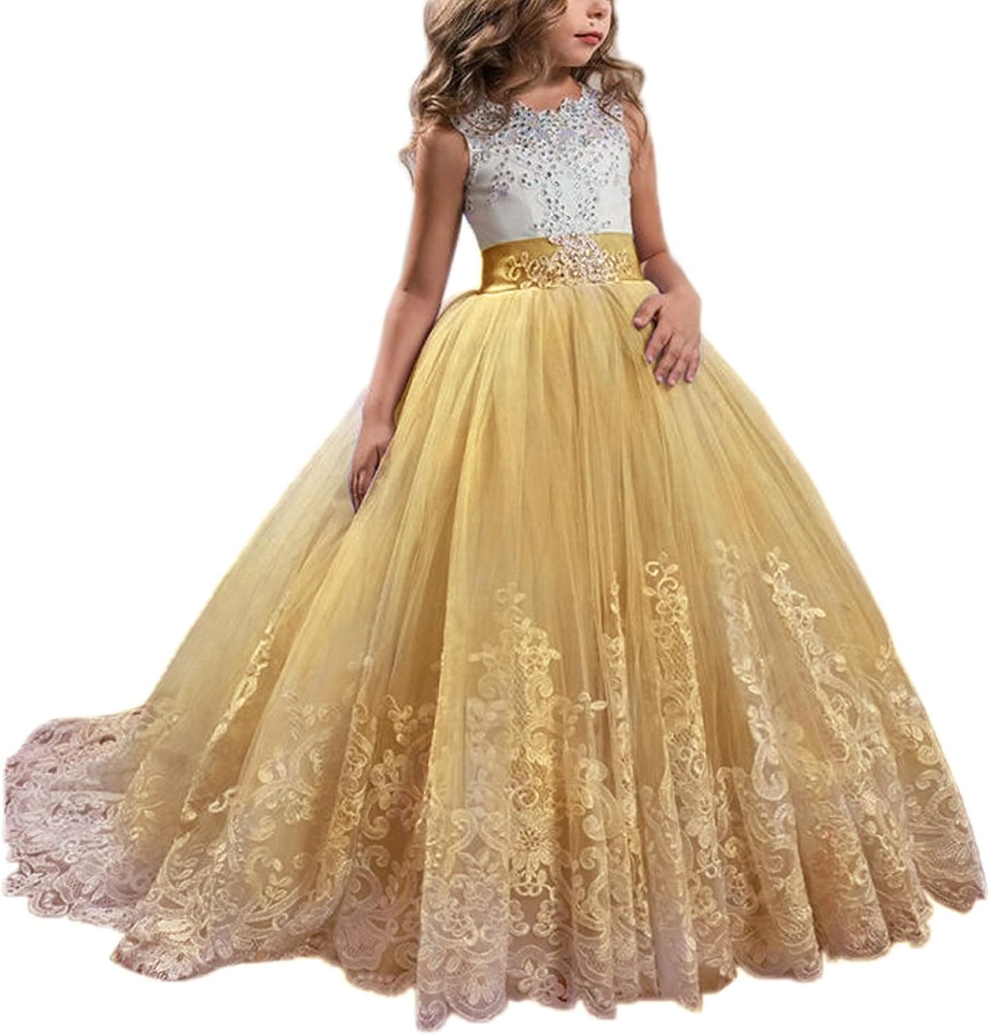 Princess Lilac Long Girls Pageant Dresses Kids Prom Puffy Tulle Ball Gown