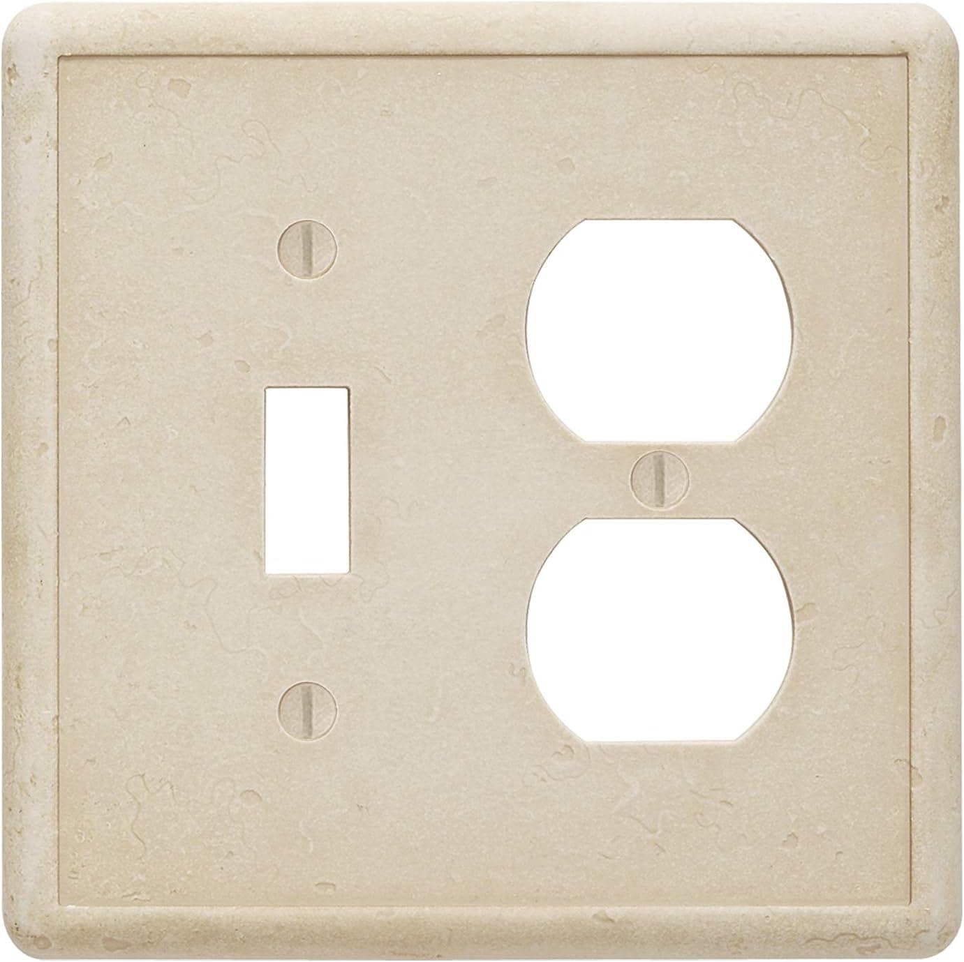 Questech Décor Single Toggle/Single Duplex Combo Electrical Outlet Cover Wall Plate, 2-Gang Double Switch Plate Standard Size Receptacle Cover, Decorative Wall Plate Tumbled Texture, Travertine