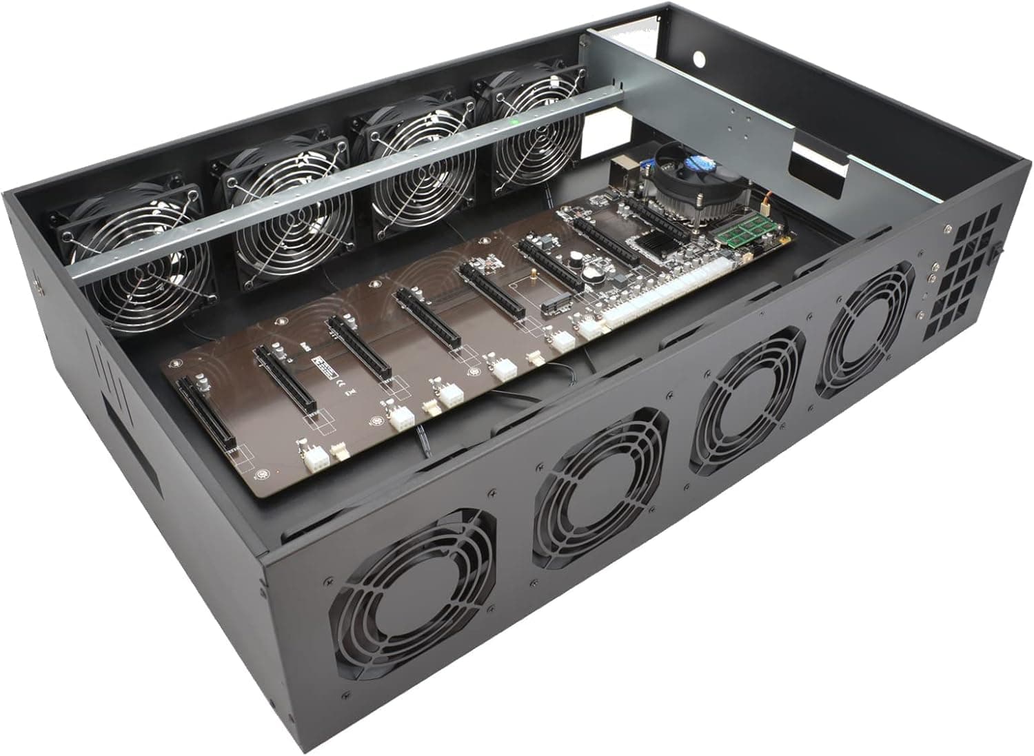 Mining Rig Frame 8 GPU 70mm Slots with 8 Fans, Crypto Ethereum Miner Case with Barebone Motherboard for ETH/ZEC, Cryptocurrency System Machine with SSD/RAM (Without GPU/PSU)