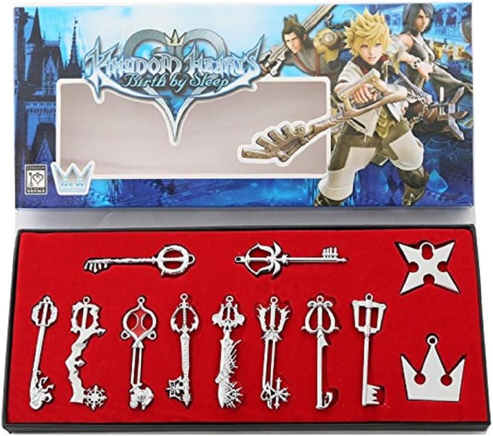 Kingdom Keys Hearts Keyblade Pendant Necklace Set Cosplay Accessories for Christmas Gift Silver 12