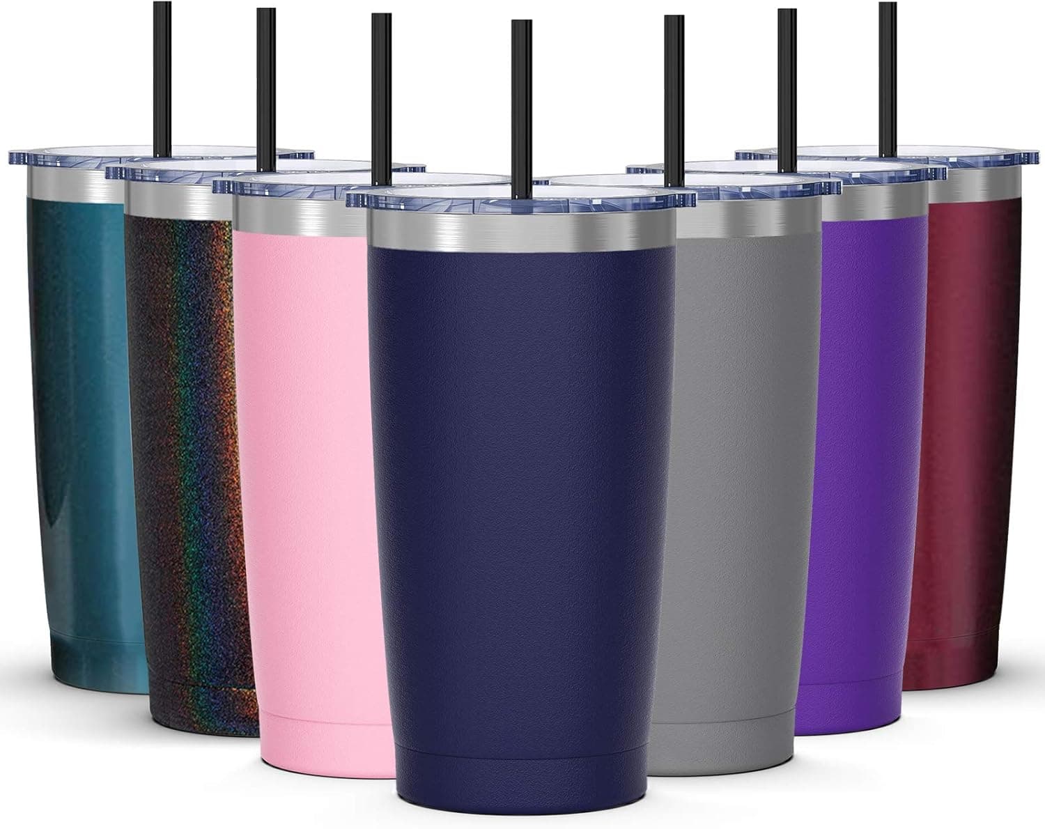 Bastwe 20oz Insulated Tumbler with Lid & Straw, Stainless Steel Coffee Cup, Double Wall Vacuum Insulated Travel Coffee Mug with Splash Proof Sliding Lid for Home & Office (Navy Blue)