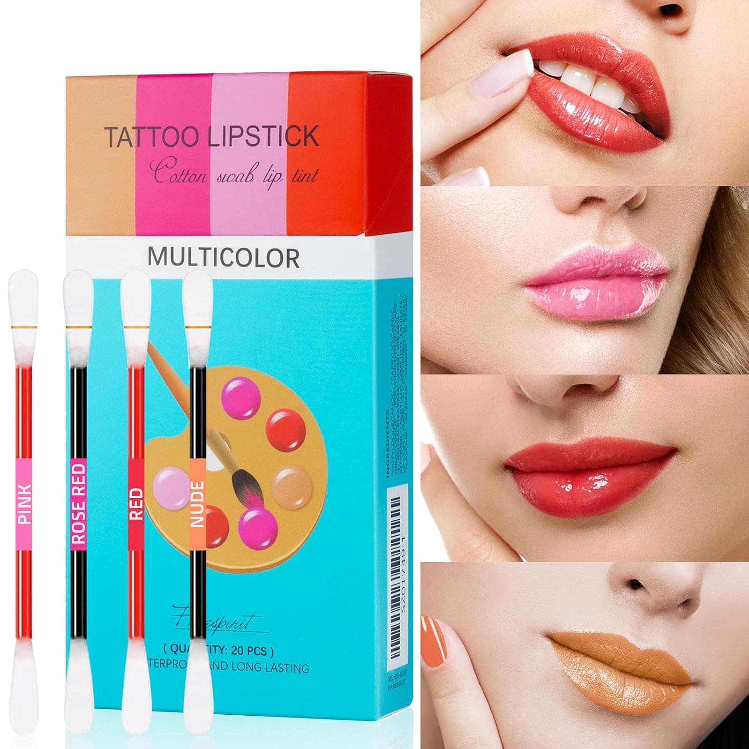 JUANANIUG 20 Pcs Tattoo Lipstick Cotton Swab, Tattoo Lip Stain Long-Lasting Lip Gloss Waterproof Non-stick Lip Tint, Portable Liquid Lipstick Women Makeup Lip Glaze Cigarette Packaging, Easy To Carry