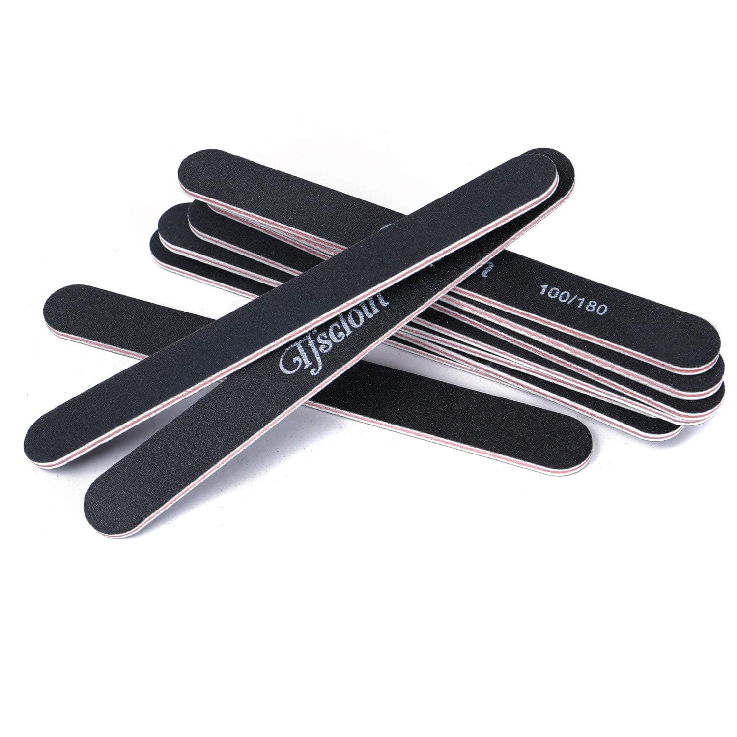 Nail Files Double Sided 100/180 Grit Washable Emery Board Manicure Pedicure Tool for Gel Acrylic Nails Removable(10pcs,Black)