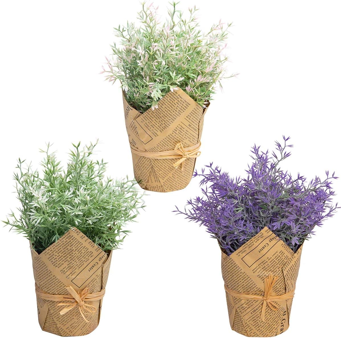 THE BLOOM TIMES Set of 3 Small Potted Artificial Plants Fake Plants in Pot for Home Office Desk Farmhouse Greenery Table Centerpieces Decor