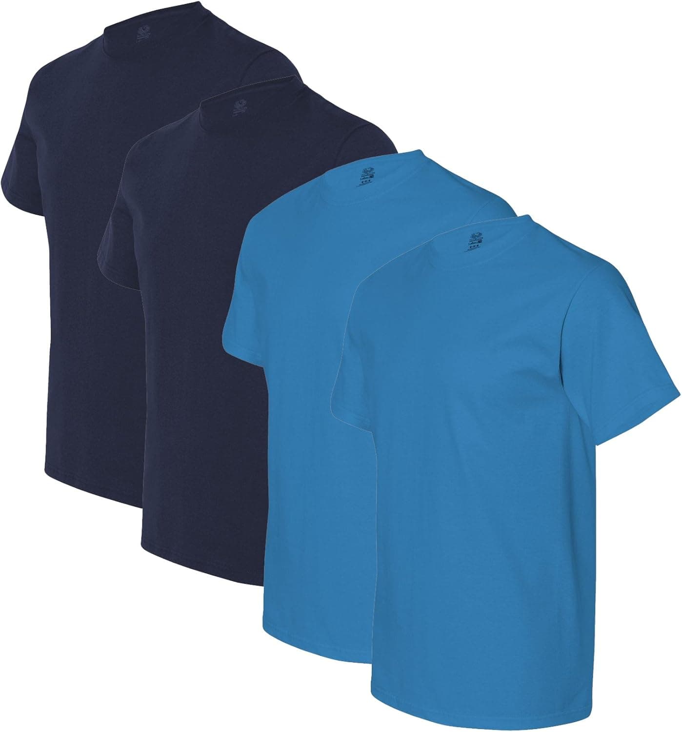 Fruit of the Loom Men's Crewneck Tee 4 Pack, 2 Navy / 2 Pacific Blue, Large