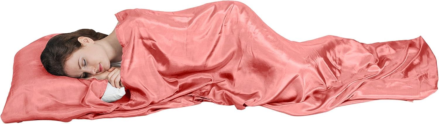 Light Red 50% Viscose 50% Mulberry Silk Single Sleeping Bag Liner Travel Sheet Sleepsack 83"x33"