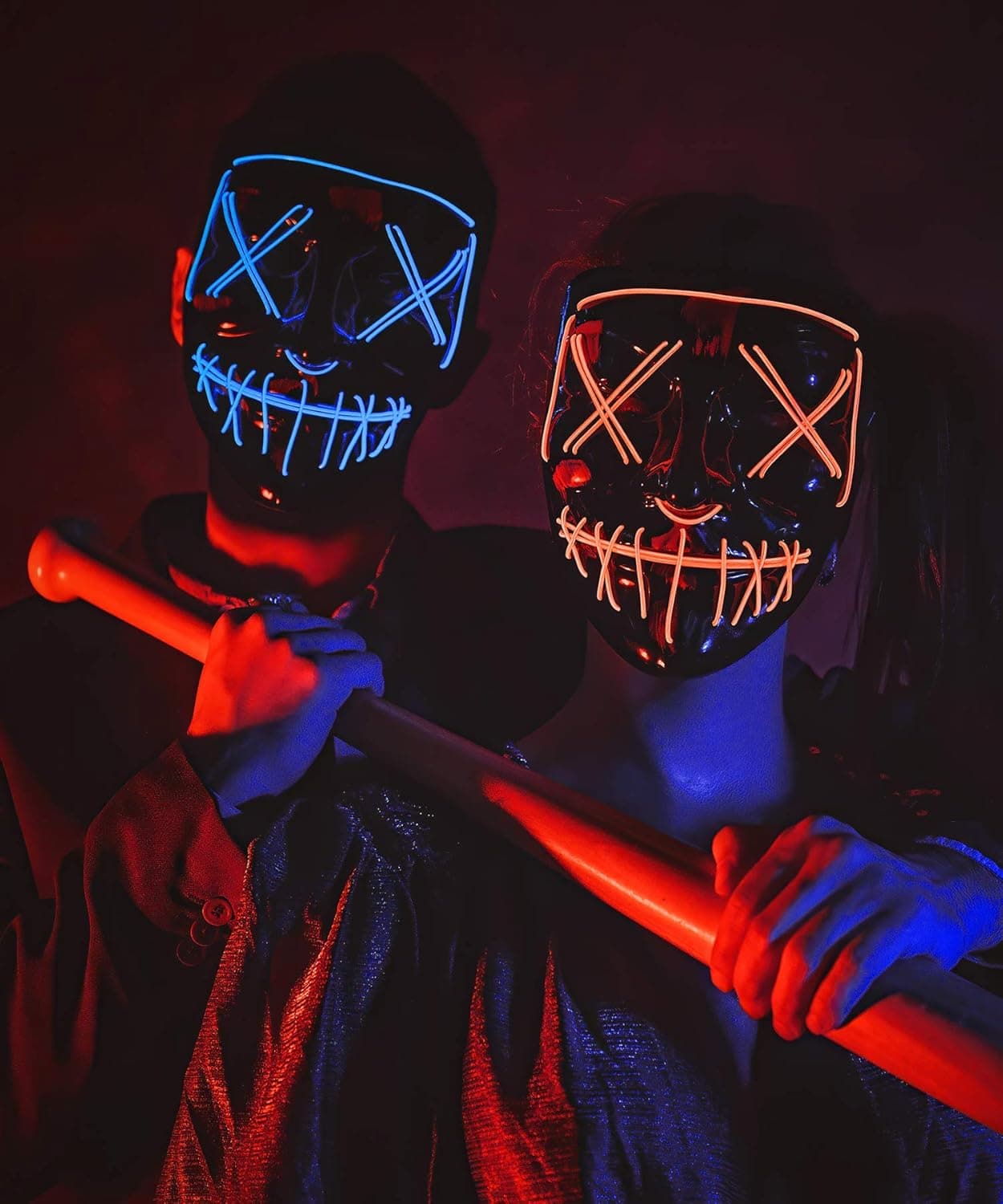 Led Purge Mask - [2PACK] Halloween Led Mask Light Up Mask for Festival Cosplay Halloween Costume (hlw mask blue+red)