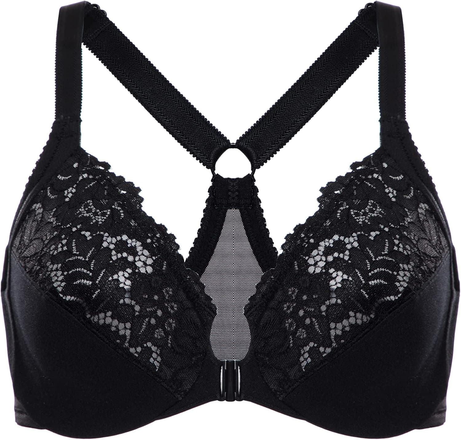 DELIMIRA Women's Front Closure Plus Size Full Coverage Lace Underwire Racerback Bra