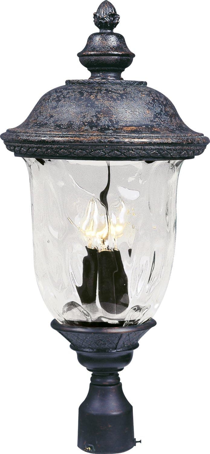 Maxim 40420WGOB Carriage House VX Water Glass Heavy-duty Outdoor Post/Pole Mount, 3-Light 120 Total Watts, 27"H x 13"W, Oriental Bronze