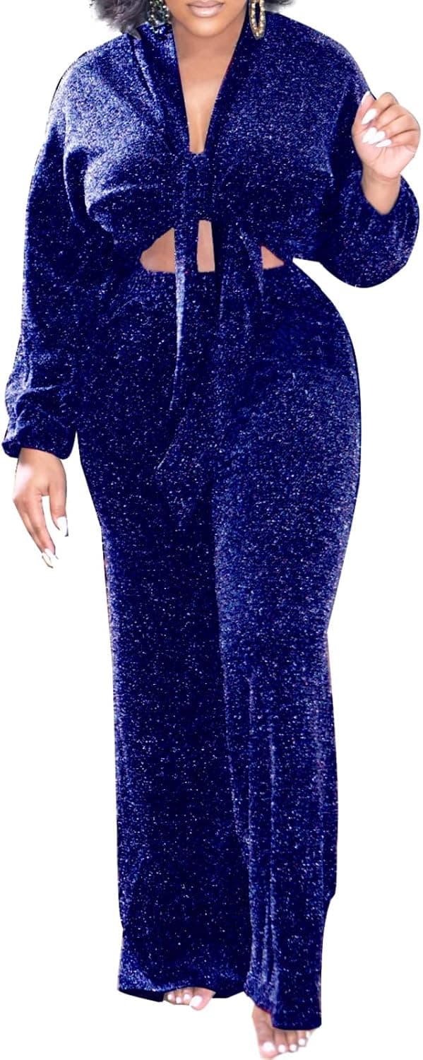 SeNight Women Sparkly Jumpsuits Sexy Long Sleeve Elegant Mock Neck Shiny Straight Long Pants Rompers Club Night Outfits