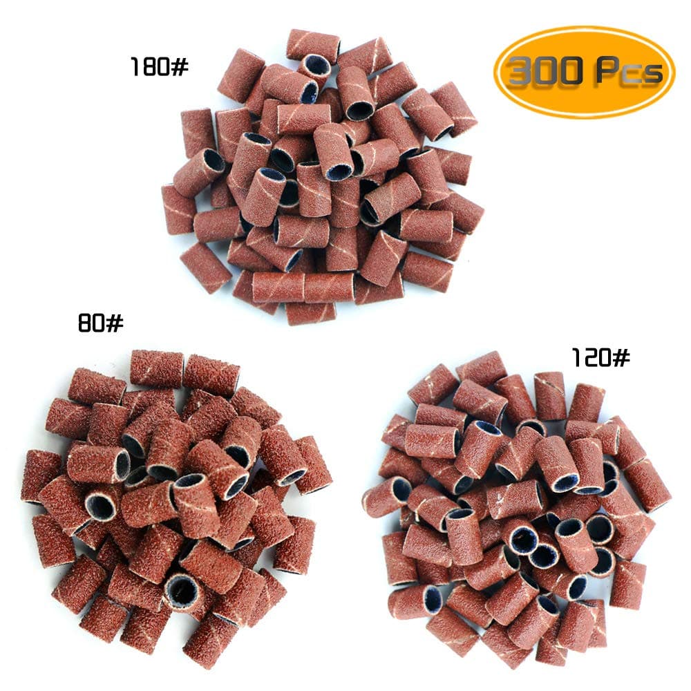 Kuqqi 300 Pcs Professional Sanding Bands for Nail Drill Bits, 3 Sizes #80#120#180 Grit Nail File