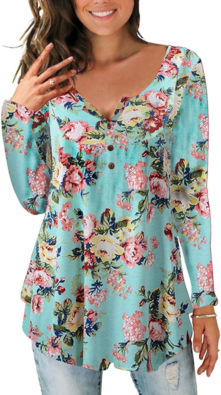 Women Printed Tops Printed Crew Neck Long Sleeve Tee Shirt Vintage Midi Swing A Line Tunic Dress