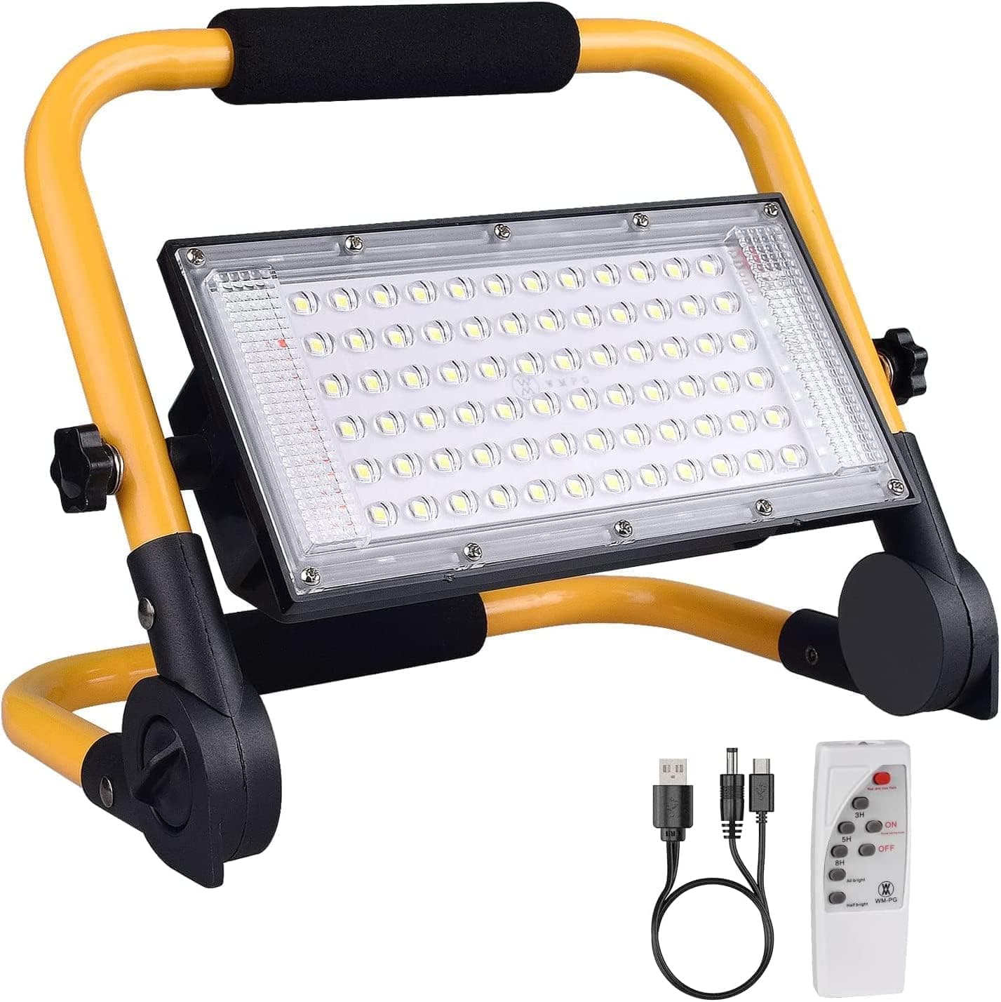 ERAY Solar Rechargeable LED Work Lights with Remote Portable Stand Worklight 3000 Lumen 13500 mAh Camping Bay Light, Job Site Lighting for Building Outdoor Emergency Car Repairing