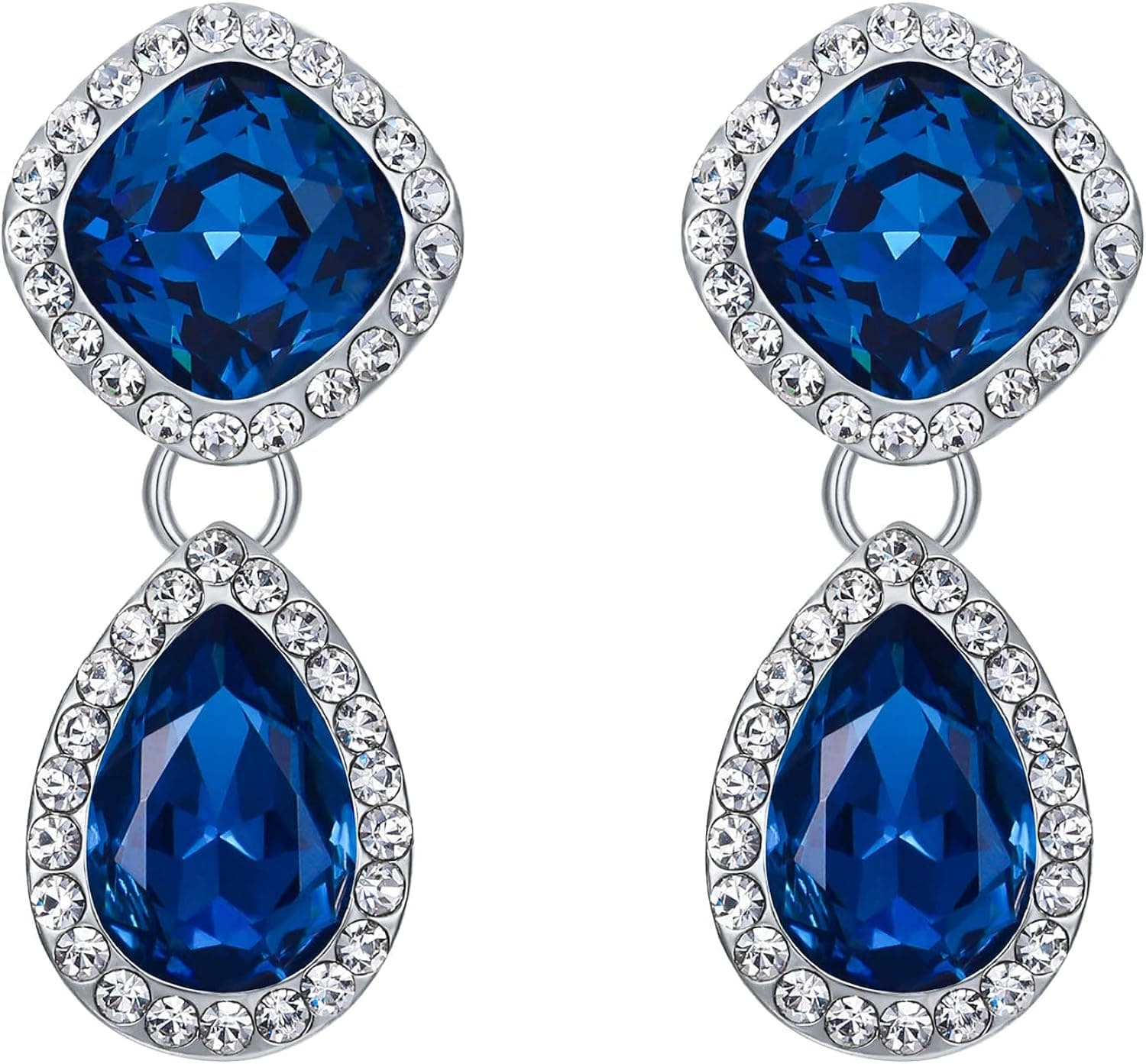 Flyonce Women's Crystal Daily Rhombus Teardrop Pierced Dangle Earrings for Wedding Prom